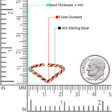 Adjustable V-Shape Twisted Toe Ring  Band Round 925 Sterling Silver (4mm)