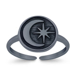 Crescent Moon & Star Toe Ring Adjustable Band Ring 925 Sterling Silver (9mm)