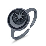 Crescent Moon & Star Toe Ring Adjustable Band Ring 925 Sterling Silver (9mm)