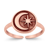 Crescent Moon & Star Toe Ring Adjustable Band Ring 925 Sterling Silver (9mm)