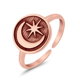 Crescent Moon & Star Toe Ring Adjustable Band Ring 925 Sterling Silver (9mm)