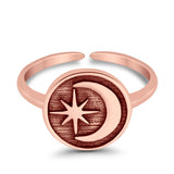 Crescent Moon & Star Toe Ring Adjustable Band Ring 925 Sterling Silver (9mm)