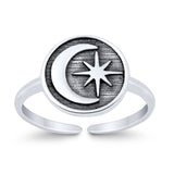 Crescent Moon & Star Toe Ring Adjustable Band Ring 925 Sterling Silver (9mm)