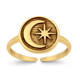 Crescent Moon & Star Toe Ring Adjustable Band Ring 925 Sterling Silver (9mm)