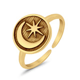 Crescent Moon & Star Toe Ring Adjustable Band Ring 925 Sterling Silver (9mm)