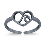 Heart & Wave Adjustable Toe Ring 925 Sterling Silver for Women (7.5mm)