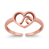 Heart & Wave Adjustable Toe Ring 925 Sterling Silver for Women (7.5mm)
