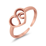 Heart & Wave Adjustable Toe Ring 925 Sterling Silver for Women (7.5mm)