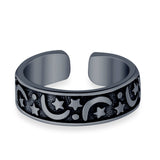 Moon & Stars Toe Ring Band 925 Sterling Silver (5mm)