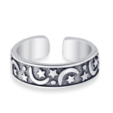 Moon & Stars Toe Ring Band 925 Sterling Silver (5mm)