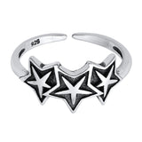 Three Star Toe Ring Adjustable Band 925 Sterling Silver (7.5MM)
