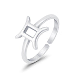Gemini Zodiac Sign Toe Ring Adjustable Band 925 Sterling Silver (7mm)