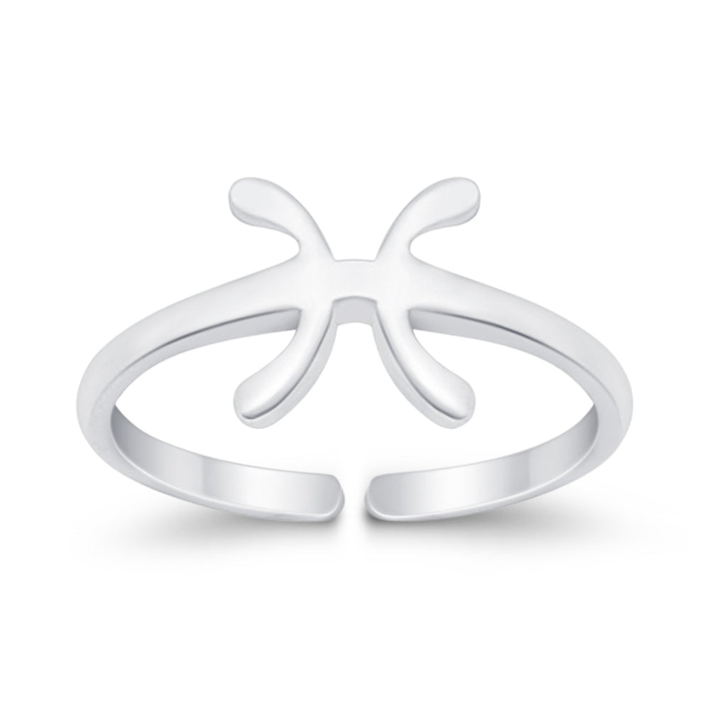Pisces Zodiac Sign Toe Ring Adjustable Band 925 Sterling Silver (8mm ...