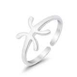 Pisces Zodiac Sign Toe Ring Adjustable Band 925 Sterling Silver (8mm)
