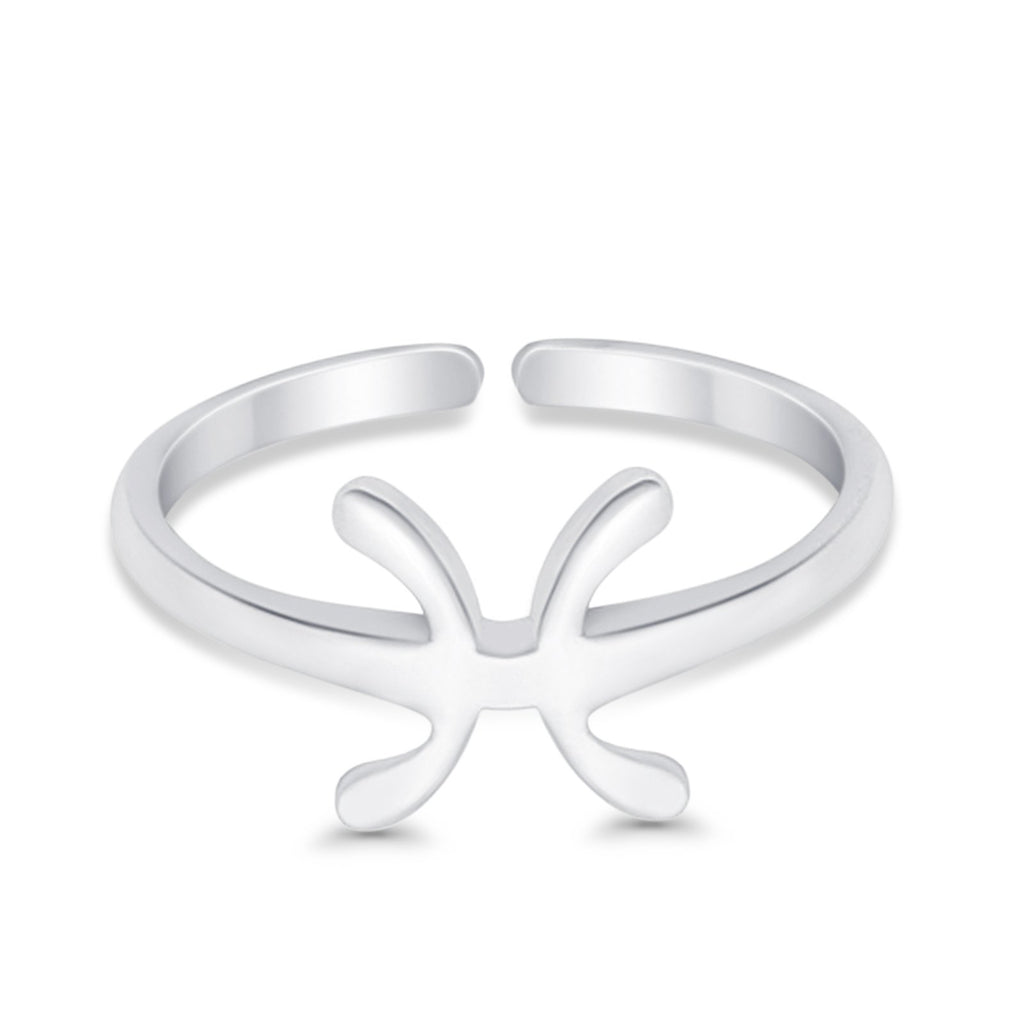 Pisces Zodiac Sign Toe Ring Adjustable Band 925 Sterling Silver (8mm ...