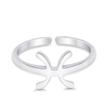 Pisces Zodiac Sign Toe Ring Adjustable Band 925 Sterling Silver (8mm)