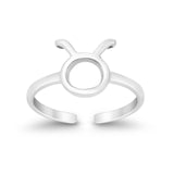 Taurus Zodiac Sign Toe Ring Adjustable Band 925 Sterling Silver (9mm)