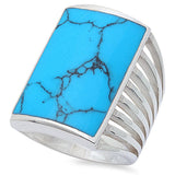 Radiant Design Simulated Green Turquoise Unisex Ring Men Women 925 Sterling Silver - Blue Apple Jewelry