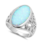 Oval Created Opal Solitaire Cocktail Ring 925 Sterling Silver Filigree Accent Choose Color - Blue Apple Jewelry