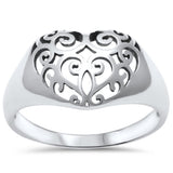 Heart Filigree Ring Band 925 Sterling Silver Simple Plain Promise Ring - Blue Apple Jewelry