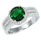 Halo Solitaire Accent Wedding Engagement Ring Simulated Green Emerald Round CZ 925 Sterling Silver - Blue Apple Jewelry