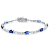 Fashion Bracelet Oval Simulated Stone Round Cubic Zirconia 925 Sterling Silver