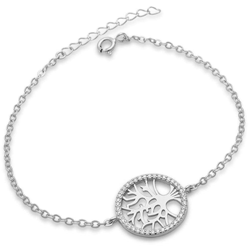 Round Tree of Life Bracelet Round Cubic Zirconia 925 Sterling Silver Choose Color - Blue Apple Jewelry