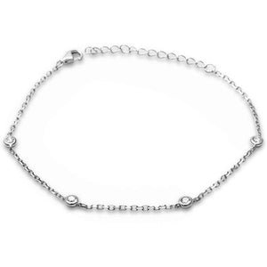Rolo Chain Bracelet Round Bezel Set Cubic Zirconia 925 Sterling Silver Choose Color - Blue Apple Jewelry