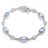 Halo Fancy 7" Bracelet Oval Round Cubic Zirconia 925 Sterling Silver