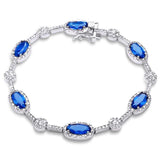 Halo Fancy 7" Bracelet Oval Round Cubic Zirconia 925 Sterling Silver
