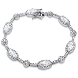 Halo Fancy 7" Bracelet Oval Round Cubic Zirconia 925 Sterling Silver
