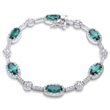 Halo Fancy 7" Bracelet Oval Round Cubic Zirconia 925 Sterling Silver