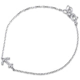 Fashion Dainty Sideways Anchor Bracelet Round Cubic Zirconia 925 Sterling Silver