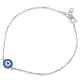 Evil Eye Bracelet 925 Sterling Silver Round Simulated Nano Turquoise