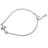 Dainty Sideways Cross Bracelet Simulated Stone 925 Sterling Silver