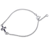 Dainty Sideways Cross Bracelet Simulated Stone 925 Sterling Silver