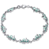 Nautical Seahorse Bracelet Simulated Turquoise 925 Sterling Silver Sea Horse