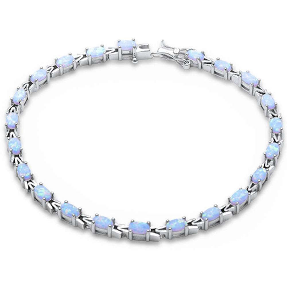 Tennis Bracelet Oval Lab Created Opal 925 Sterling Silver Choose Color - Blue Apple Jewelry