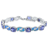 Fashion Bracelet Oval Simulated Tanzanite Lab Created Blue Opal 925 Stelring Silver
