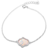 Hamsa Bracelet 925 Sterling Silver Round CZ Created Opal Hand of God Hamesh