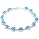 Halo Tennis Bracelet Teardrop Pear Created Opal Round Cubic Zirconia 925 Sterling Silver