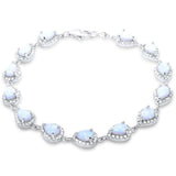 Halo Tennis Bracelet Teardrop Pear Created Opal Round Cubic Zirconia 925 Sterling Silver