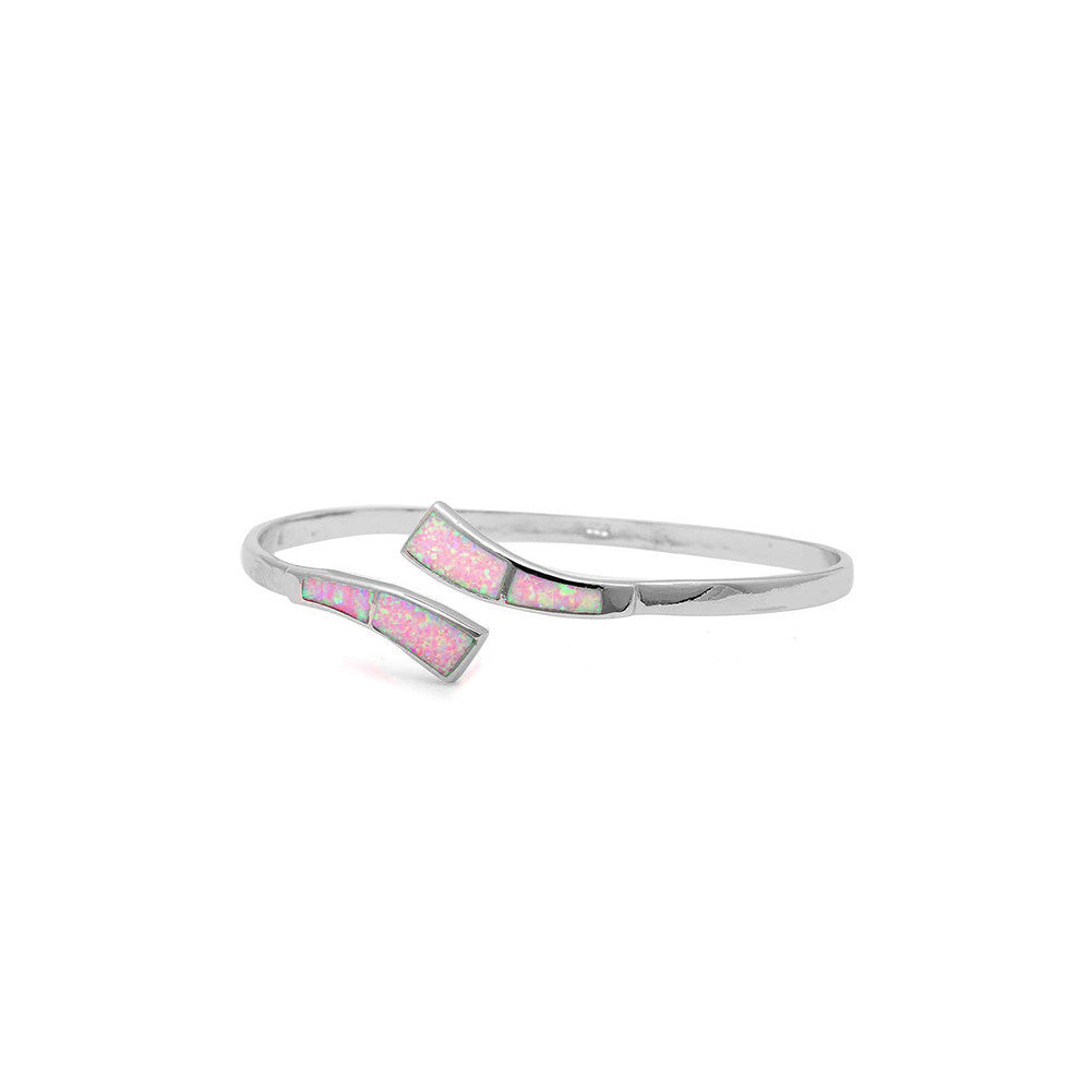 Bypass Wrap Adjustable Bangle Bracelet Lab Created Pink Opal 925 Sterling Silver - Blue Apple Jewelry