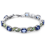 Fashion Bracelet Oval Simulated Tanzanite Lab Created White Opal 925 Stelring Silver