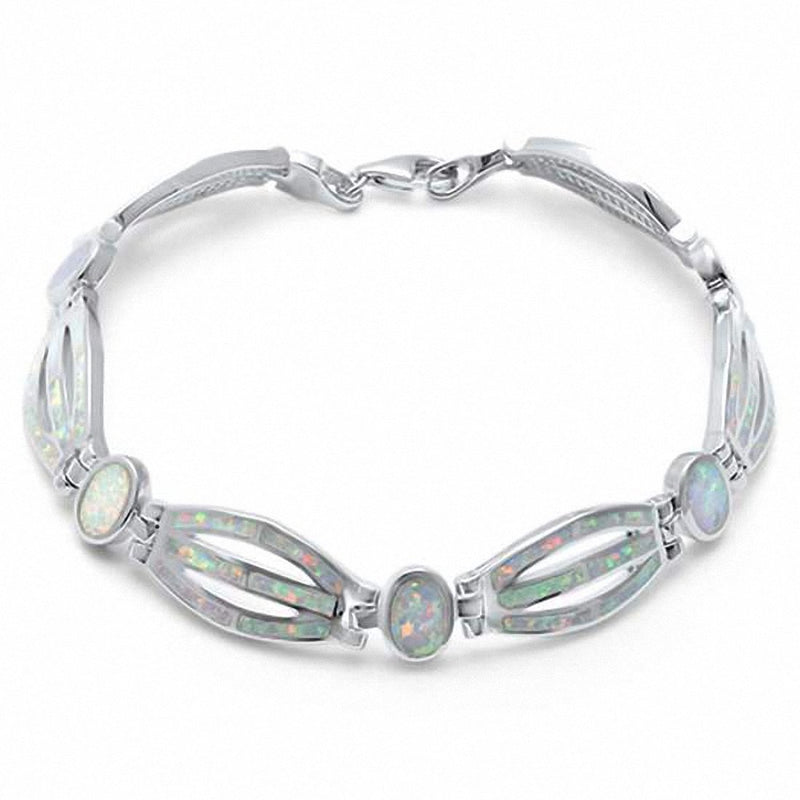Fancy Created Blue Opal Bracelet 925 Sterling Silver