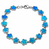 Flower Bracelet Created Opal 925 Sterling Silver