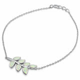 Trendy Leaf Bracelet Lab Created Opal 925 Sterling Silver
