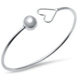 Round Ball Heart Bangle Bracelet 925 Sterling Silver Cuff Bangle