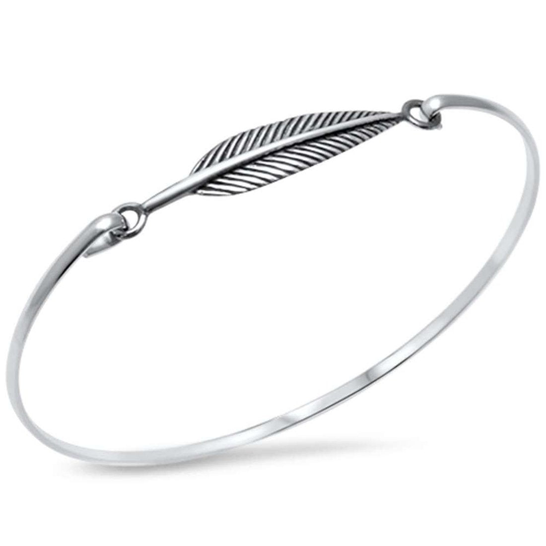 Sterling Silver Feather Charm Bangle - Boutique at House of Marbles
