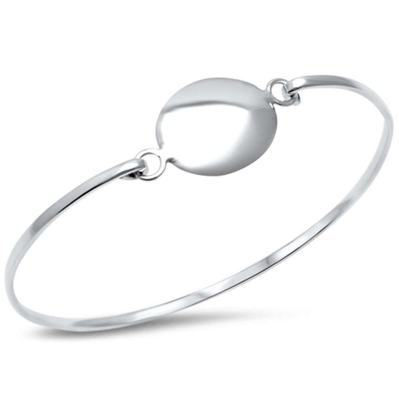 Round Plain Plate Bangle Bracelet 925 Sterling Silver